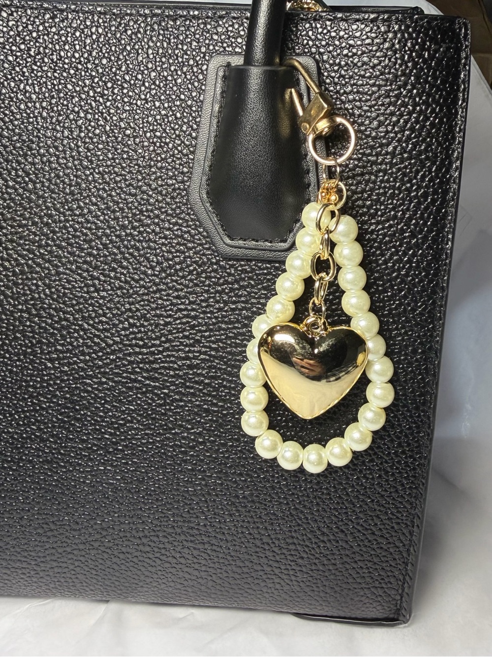 Pearl Heart Keychain Bag Charm - Gold & Ivory